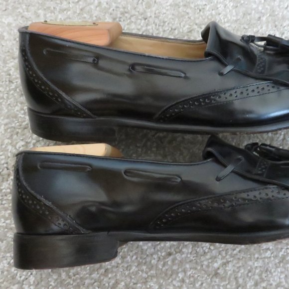 EUC Nordstrom Men\'s Black Leather Tassel Loafers w/ Dust Bags - 8M - Italy
